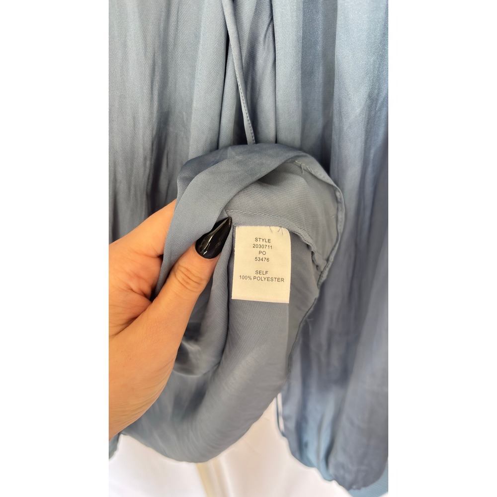 Current Air Blue Satin Twist Front V Neck Long Sleeve Blouse Top Size S - Picture 5 of 6